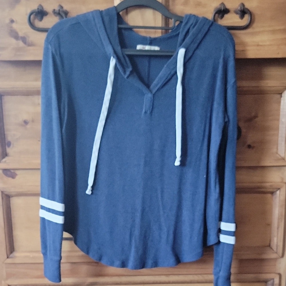 Hollister Blue and White Relaxed Hoodie